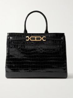 TOM FORD Whitney large glossed croc-effect leather tote | NET-A-PORTER Tom Ford Bags, Tom Ford Bag, Gucci Eyewear, Closet Organizer, Womens Toms, Stylish Bag, Black Tote Bag, Womens Tote Bags, Net A Porter