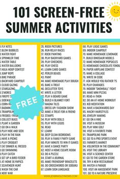 Check out this awesome list of 101 screen-free activities for kids and help your kids have a screen-free summerscreenfree screenfreeactivities screenfreeactivitiesforkids screenfreesummer screenfreekids screenfreeweek Screen Free Summer, Screen Free Kids, Free Summer Activities, Free Activities For Kids, Summer Fun For Kids, Screen Free Activities, Fun Summer Activities, I'm Bored