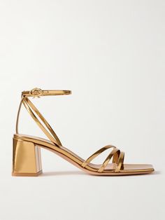 GIANVITO ROSSI Metal 55 metallic patent-leather sandals | NET-A-PORTER Rossi Shoes, Fine Watches, Gold Leather, Mid Heel, Watches Jewelry, Gianvito Rossi, Net A Porter, Women Collection, Leather Sandals