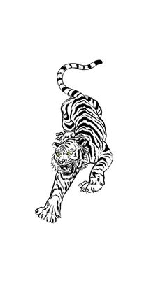 a black and white drawing of a tiger running