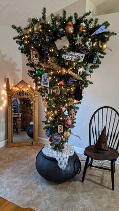 a decorated christmas tree in the corner of a room