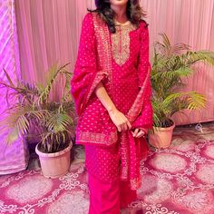 Hot Pink Suit Worn Once For An Event. Comes With Pants And A Dupatta. Pink Suit, Dress Design Patterns, Pink Ladies, Hot Pink, Designer Dresses, Pants, Pink, Women Shopping, Pattern