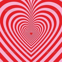 a heart shaped tunnel with red and white stripes in the center, on a pink background