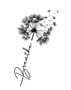 a dandelion with the word thank written in black ink on a white background