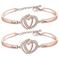 PRICES MAY VARY. Material: the bracelet is made of High-quality copper and Cubic Zirconia, it will not cause skin allergy. Size: interlocking circles bracelet, the minimum diameter of bracelet is 5cm(2inch), the extension chain is 5cm(2inch). Adjustable chain fits most people's wrists. Engraved with “Twin One”&“Twin Two”, this elegant and delicate bracelet set makes a special gift for the twins in your life. Life is so much better when you have twin to share the ride. Twin sisters are the perfec Friendship Metal Bracelets For Valentine's Day, Adjustable Metal Crystal Bracelet For Valentine's Day, Valentine's Day Adjustable Metal Crystal Bracelet, Metal Bracelets For Friendship On Mother's Day, Rose Gold Bracelets For Mother's Day Birthday, Rose Gold Bracelet For Friendship On Valentine's Day, Rose Gold Metal Bracelets For Valentine's Day, Rose Gold Metal Bracelet For Valentine's Day, Metal Bracelets For Birthday And Mother's Day