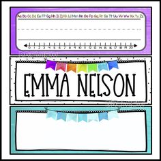 an image of a name tag with the word emma nelson in black and white