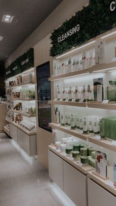 the shelves are filled with many different types of skin care products