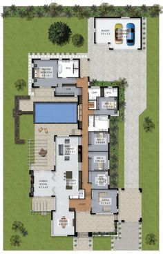 the floor plan for this house is very large and has two pools in front of it