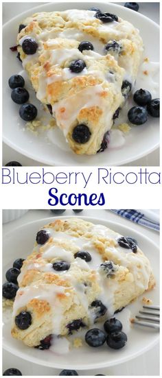 blueberry ricotta scones on a white plate