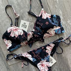 Floral Print Tie-side Bottom Swimwear For Vacation, Tropical Tie-side Bottom Bra Friendly Swimwear, Fitted Floral Print Tie-side Swimwear, Printed Fitted Swimwear With Tie-side Bottom, Strappy Bathing Suit, Adjustable Floral Print Swimwear With Tie-side Bottom, Tank Bikinis, Bathing Beauty, Snow Gear