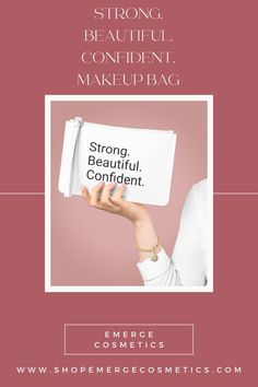 Carry your makeup essentials in style with our “Strong. Beautiful. Confident.” makeup bag.

One Size: 9.5″ x 6.5″

.: Vegan leather
.: Saffiano pattern finish
.: Small pocket inside
.: Black lining
.: Assembled in the USA from globally sourced parts