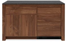 the sideboard is made from wood and has black granite top, along with two drawers