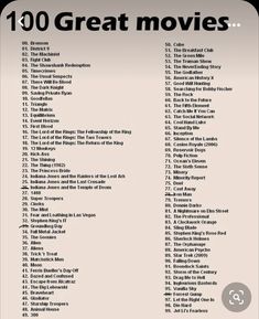 the 100 great movies list is shown in black and white