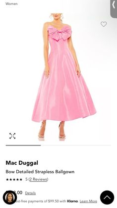 a pink dress is on sale for $ 2, 99 and it has a bow at the neckline