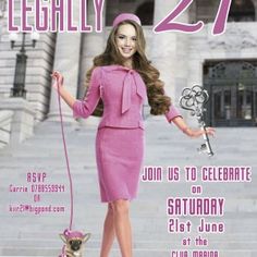 a woman in a pink dress holding a dog on a leash and posing for a poster