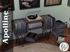 there is a record player sitting on the table