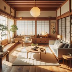 a living room filled with furniture and lots of windows