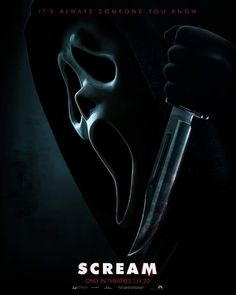 the scream movie poster with a person holding a knife in it's hand and wearing a mask