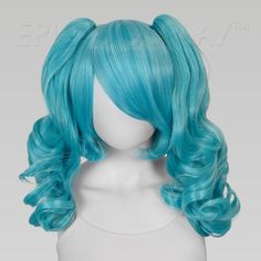 Rhea Anime Blue Mix Pigtail Wig Set This Anime Blue Mix pigtail wig set uses our 14" Chronos style as a base for two of our 20" clip-on ponytails to create a a fun and versatile pigtail style. The base wig is a short bob cut style that frames the face and can be worn independently, with only one clip, or with both clips. Each 20" ponytail comes with a large alligator claw clips at its base, making it easy to attach onto any portion of the base wig where there is wefting. Clip the ponytails of th Blue Pigtails, Bob Cut Styles, Miku Wig, Scene Hair Colors, Miku Wigs, Short Bob Cut, Pigtail Wig, Hero Suits, Wigs Color