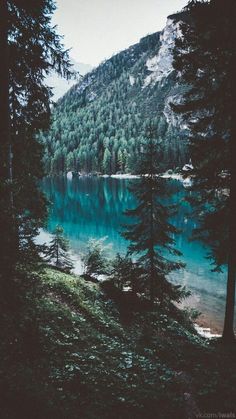 a lake surrounded by trees and mountains