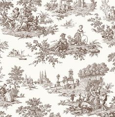 Chateau Toile Sable Brown Peel-and-Stick Wallpaper by NextWall Toile Peel And Stick Wallpaper, Thibaut Fabric, Toile Wallpaper, Warwick Fabrics, Drops Patterns, Premier Prints, Romantic Scenes, Beautiful Curtains, Cotton Curtains