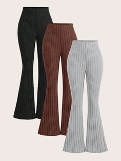 Women Knit Flared Leg Pants, Multi-Pack, Casual Brown Casual   Knitted Fabric Plain Flare Leg Medium Stretch  Women Clothing, size features are:Bust: ,Length: ,Sleeve Length: Marine Outfit, Legging Outfits, Flare Leg Pants, Women's Shapewear, Lace Fashion, Outfits With Leggings, Long Sleeve Casual, Flare Pants, Winter Women