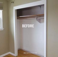 an empty closet is shown before and after remodeling