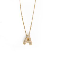 Get your hands on this perfect CZ Bubble Letter Necklace! Whether it's for yourself or a gift, this necklace is a must-have. Made of waterproof and tarnish-free stainless steel gold. Trendy Gold Initial Necklace With Clavicle Chain, Trendy Hypoallergenic Gold Necklaces, Trendy Gold Necklace With Initial Pendant, Trendy Tarnish-resistant Initial Pendant Necklace, Trendy Gold Plated Initial Pendant Necklace, Alabama Elephant, Bubble Letter Necklace, Bubble Letter, Ring Bracelet Chain