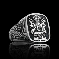 "925K Silver Custom Signet Ring, Family Crest Signet Ring, Coat Of Arms Ring, Customized Signet Clan Ring, Family Crest Ring, Family Rings ❥ Family Ring symbolize the glory and honor of our ancestors. We manufacture your family crest rings using high technology with diligence so that you can pass them on to next generation. Oval Celtic Design Raised Family Ring are physical manifestations of Family, Country, Culture and Tradition. Be proud of your family crest, honor your ancestors and pass your Luxury Silver Rings With Engraving Option, Luxury Collectible Rings With Engraving Option, Custom White Gold Sterling Silver Signet Ring, Custom Silver Signet Ring For Formal Occasions, Custom Engraved Sterling Silver Rings, Custom Sterling Silver Signet Ring, Custom Oval Sterling Silver Signet Ring, Custom White Gold Signet Ring For Formal Occasions, Custom Silver Oval Engraved Ring