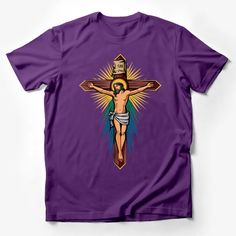 Vintage Jesus on Cross T-Shirt, Christian Religious Graphic Tee, Spiritual Gift, Easter Wear Male T-Shirt Custom graphic T-Shirt.Customize your color Purple Crew Neck T-shirt With Front Print, Purple Graphic Print T-shirt Crew Neck, Graphic Print Purple T-shirt, Graphic Purple T-shirt With Graphic Print, Purple Graphic Tee With Graphic Print, Purple Graphic Tee With Graphic Design, Purple Cotton T-shirt With Sublimation Print, Purple Graphic Tee With Sublimation Print, Purple Graphic Tee With Screen Print