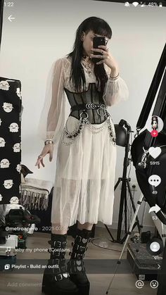 Corset And Dress, White Goth Outfit, Summer Goth Outfits, Goth Outfit Inspo, Goth Fits, White Goth, Goth Corset