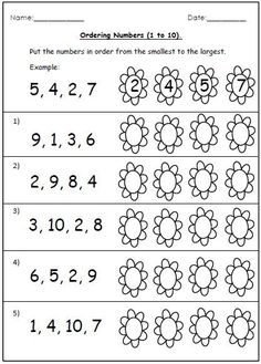 the worksheet for ordering numbers to 10 is shown in black and white,