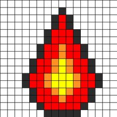 a cross stitch pattern with a red and yellow object in the shape of a rocket ship