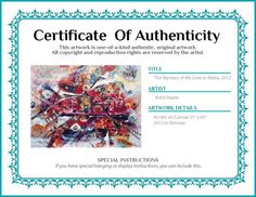 certificate of authenticity for an art project