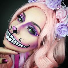 cheshire cat makeup Cheshire Cat Fancy Dress, Fancy Dress Makeup, Cat Fancy Dress, Cheshire Cat Makeup, Cheshire Cat Halloween, Halloween Costumes Women Creative, Wonderland Makeup, Cat Halloween Makeup