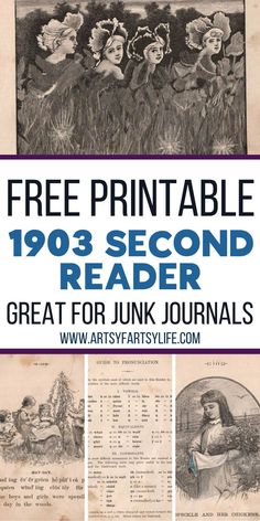 an old book with the title free printable 1908 second reader great for junk journals