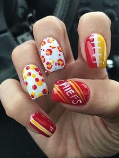 Nfl Nails Chiefs, Chiefs Nail Ideas, Kc Chiefs Food Ideas, Chiefs Food Ideas, Kc Chiefs Party Ideas