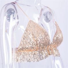 FREE SHIPPING Women Sequin V-neck Halter Sexy Ruffles Backless Crop Top JKP1840 Glamorous Fitted Bra For Parties, Fitted Party Bra With Built-in Support, Gold Stretch Crop Top For Summer, Spring Party Low-cut Crop Top, Gold Stretch Crop Top For Party, Gold Stretch Crop Top, Low-cut Crop Top For Party, Stretch V-neck Crop Top For Club, Party Tops With Built-in Bra And Low-cut Design