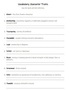 a worksheet with the words vodavant character traits