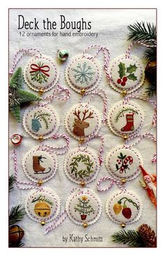 the cover of deck the boughs ornaments for hand embroidery