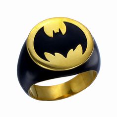 Batman Inspired Ring Dark Knight Rising Black Silver Jewelry Collectible Black Rings With Polished Finish, Black Jewelry With Polished Finish For Collectible, Black Sterling Silver Signet Ring For Collectors, Hallmarked Stainless Steel Jewelry, Iron Batman, Batman Ring, Batman Art Drawing, Batman Dark Knight, Batman Inspired