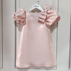 Khaki / 8-12M Elegant Satin Girls Dress Satin Dresses For Kids, Kids Satin Dress, Gown Christmas, Ritual Clothing, Dress References, Kid Dresses, Kids Swag, Choir Dresses, Babies Outfits