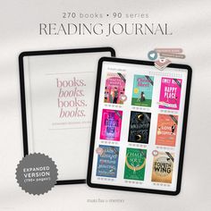 the front and back cover of reading journal, with an image of books on it