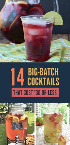 Unless otherwise noted, all of the costs were calculated using Fresh Direct, so they will vary depending on your location. Big Batch Cocktails, Whiskey Lemonade, Berry Sangria, Frozen Limeade, Batch Cocktails, Drink Tags, Pineapple Rum, Party Punch