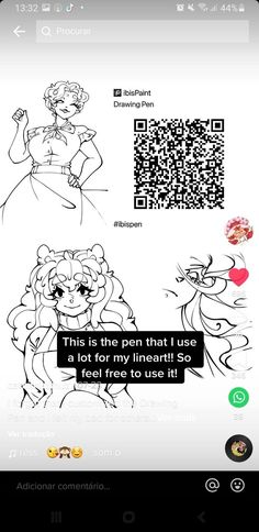 an image of some cartoon characters on a cell phone with the caption'this is the pen that i use as a lot of my line art so it doesn '