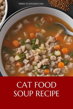 a bowl of cat food soup with carrots and celery