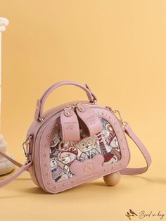 BirdinBag - Chic Bear Pattern Box Bag with Top Handle - A Fashionable Statement Piece Cartoon Bear, Word Wrap, Bear Cartoon, Box Bag, Bear Pattern, Bag Bag, Top Handle, Statement Pieces, Pu Leather