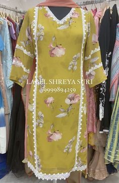 Print Suit Lace Design, Lass Design Suit, Lace Design On Printed Suits, Lace Design On Suits, Kurti With Lace, Mustard Suit, Suite Dress