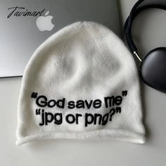 Tavimart Fashion God Save Me Letter Embroidery Hats For Women Men Dome Bag Head Vintage Beanie Caps Winter Keep Warm Elastic Knitted Hat White Letter Print Hats For Winter, Trendy Winter Hat With Embroidered Logo, White Letter Print Winter Hats, White Letter Print Beanie (one Size Fits Most), White Winter Hats With Letter Print, White Letter Print Beanie, One Size Fits Most, White Beanie With Letter Print, Winter Embroidered Cap, Winter Beanie With Letter Print