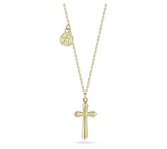 Bring heavenly beauty to any look with this cross pendant and angel charm necklace. From Luminosa Gold. Spiritual Cross Pendant For First Communion, Angel Charm, Gold Cross Pendant, Gold Cross, Cross Pendant, Charm Necklace, Jewelry Necklaces, Yellow Gold, Angel